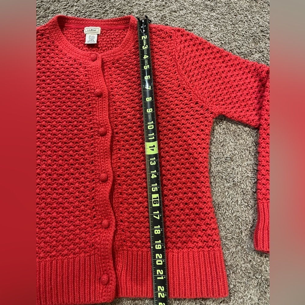90s L.L. Bean Red Cottagecore Wool/Angora Blend Heritage Knitwear Cardigan Large - Picture 6 of 9